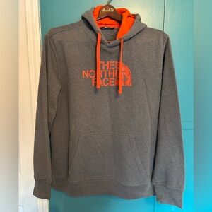 The North Face Charcoal Pullover Hoodie with Orange Logo & Lining